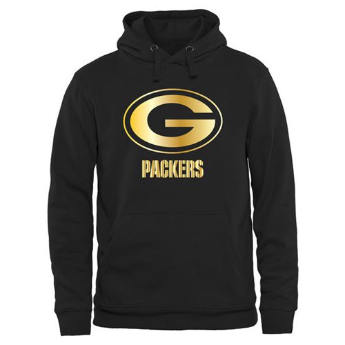 Men's Green Bay Packers Pro Line Black Gold Collection Pullover Hoodie - Click Image to Close